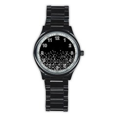 Black And White Matrix Patterned Design Stainless Steel Round Watch by dflcprintsclothing