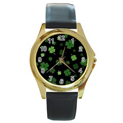 St Patricks Day Round Gold Metal Watch by Valentinaart