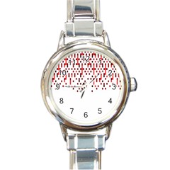 Red And White Matrix Patterned Design Round Italian Charm Watch by dflcprintsclothing