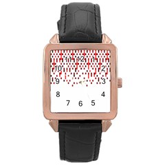 Red And White Matrix Patterned Design Rose Gold Leather Watch  by dflcprintsclothing