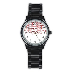 Red And White Matrix Patterned Design Stainless Steel Round Watch by dflcprintsclothing