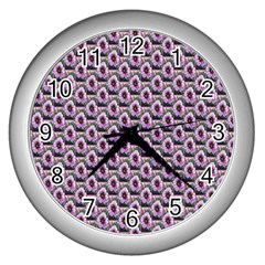 Flowers Pattern Wall Clock (Silver)