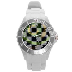 Digital Checkboard Round Plastic Sport Watch (l) by Sparkle