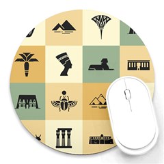 Egyptian Flat Style Icons Round Mousepads by Wegoenart