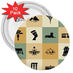 Egyptian Flat Style Icons 3  Buttons (10 Pack)  by Wegoenart