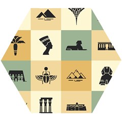 Egyptian Flat Style Icons Wooden Puzzle Hexagon by Wegoenart