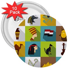 Egypt Travel Items Icons Set Flat Style 3  Buttons (10 Pack)  by Wegoenart