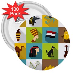 Egypt Travel Items Icons Set Flat Style 3  Buttons (100 Pack)  by Wegoenart