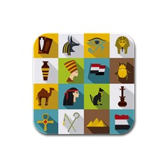 Egypt Travel Items Icons Set Flat Style Rubber Square Coaster (4 Pack)  by Wegoenart