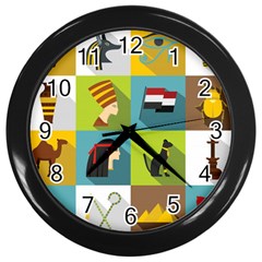 Egypt Travel Items Icons Set Flat Style Wall Clock (black) by Wegoenart