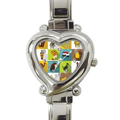 Egypt Travel Items Icons Set Flat Style Heart Italian Charm Watch by Wegoenart