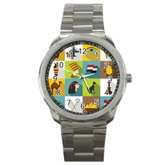 Egypt Travel Items Icons Set Flat Style Sport Metal Watch by Wegoenart