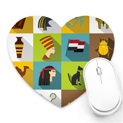 Egypt Travel Items Icons Set Flat Style Heart Mousepads by Wegoenart