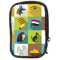 Egypt Travel Items Icons Set Flat Style Compact Camera Leather Case by Wegoenart