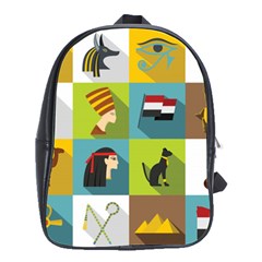 Egypt Travel Items Icons Set Flat Style School Bag (large) by Wegoenart