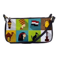 Egypt Travel Items Icons Set Flat Style Shoulder Clutch Bag by Wegoenart