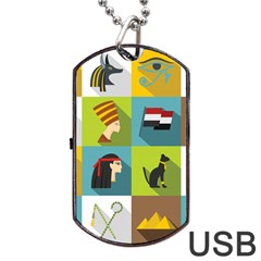 Egypt Travel Items Icons Set Flat Style Dog Tag Usb Flash (two Sides) by Wegoenart