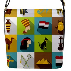 Egypt Travel Items Icons Set Flat Style Flap Closure Messenger Bag (s) by Wegoenart