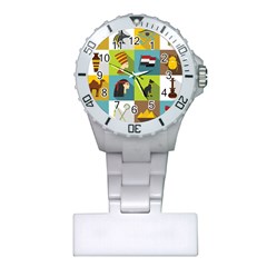 Egypt Travel Items Icons Set Flat Style Plastic Nurses Watch by Wegoenart