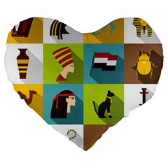 Egypt Travel Items Icons Set Flat Style Large 19  Premium Flano Heart Shape Cushions by Wegoenart