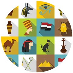 Egypt Travel Items Icons Set Flat Style Wooden Puzzle Round by Wegoenart