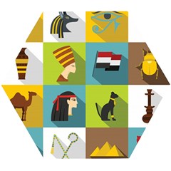 Egypt Travel Items Icons Set Flat Style Wooden Puzzle Hexagon by Wegoenart