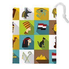 Egypt Travel Items Icons Set Flat Style Drawstring Pouch (4xl) by Wegoenart