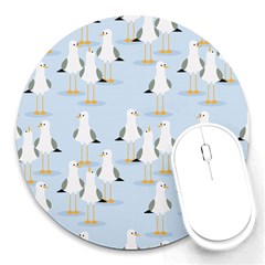 Cute Seagulls Seamless Pattern Light Blue Background Round Mousepads by Wegoenart