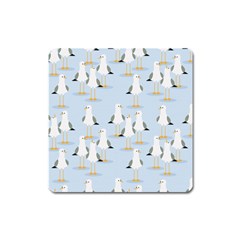 Cute Seagulls Seamless Pattern Light Blue Background Square Magnet by Wegoenart