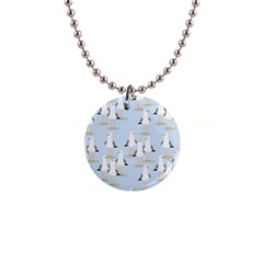 Cute Seagulls Seamless Pattern Light Blue Background 1  Button Necklace by Wegoenart