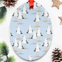 Cute Seagulls Seamless Pattern Light Blue Background Oval Ornament (two Sides) by Wegoenart