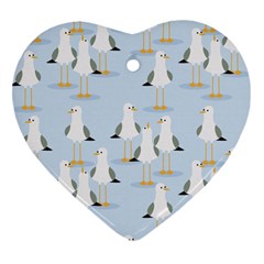 Cute Seagulls Seamless Pattern Light Blue Background Heart Ornament (two Sides) by Wegoenart