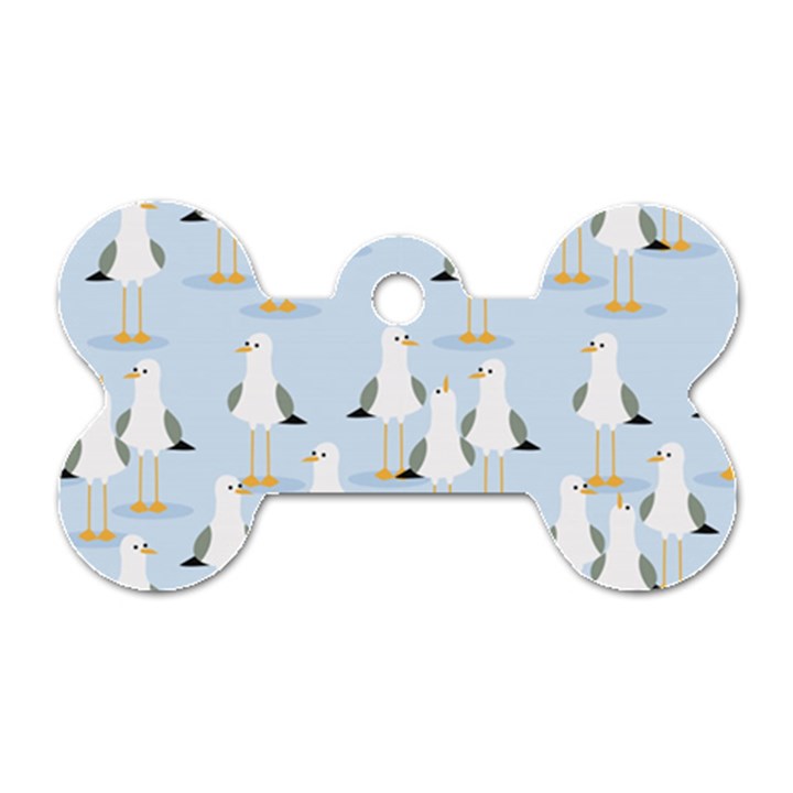 Cute Seagulls Seamless Pattern Light Blue Background Dog Tag Bone (Two Sides)