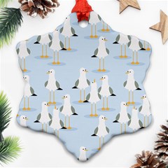 Cute Seagulls Seamless Pattern Light Blue Background Ornament (snowflake) by Wegoenart