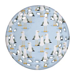 Cute Seagulls Seamless Pattern Light Blue Background Round Filigree Ornament (two Sides) by Wegoenart