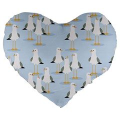 Cute Seagulls Seamless Pattern Light Blue Background Large 19  Premium Heart Shape Cushions by Wegoenart