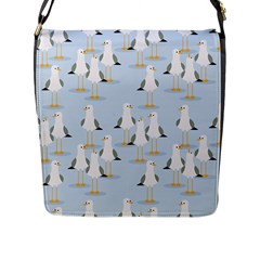 Cute Seagulls Seamless Pattern Light Blue Background Flap Closure Messenger Bag (l) by Wegoenart