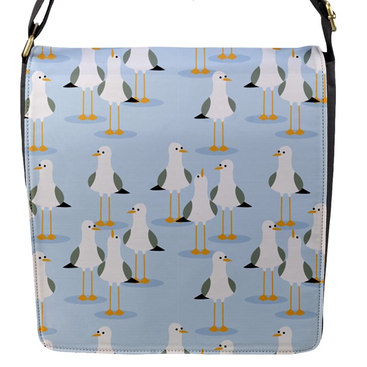 Cute Seagulls Seamless Pattern Light Blue Background Flap Closure Messenger Bag (S)