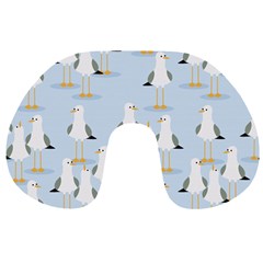 Cute Seagulls Seamless Pattern Light Blue Background Travel Neck Pillow by Wegoenart