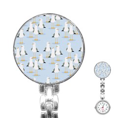 Cute Seagulls Seamless Pattern Light Blue Background Stainless Steel Nurses Watch by Wegoenart