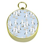 Cute Seagulls Seamless Pattern Light Blue Background Gold Compasses Front