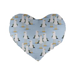 Cute Seagulls Seamless Pattern Light Blue Background Standard 16  Premium Flano Heart Shape Cushions by Wegoenart