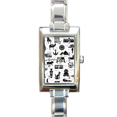 Dark Seamless Pattern Symbols Landmarks Signs Egypt Rectangle Italian Charm Watch by Wegoenart