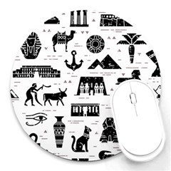 Dark Seamless Pattern Symbols Landmarks Signs Egypt Round Mousepads by Wegoenart