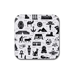 Dark Seamless Pattern Symbols Landmarks Signs Egypt Rubber Coaster (square)  by Wegoenart