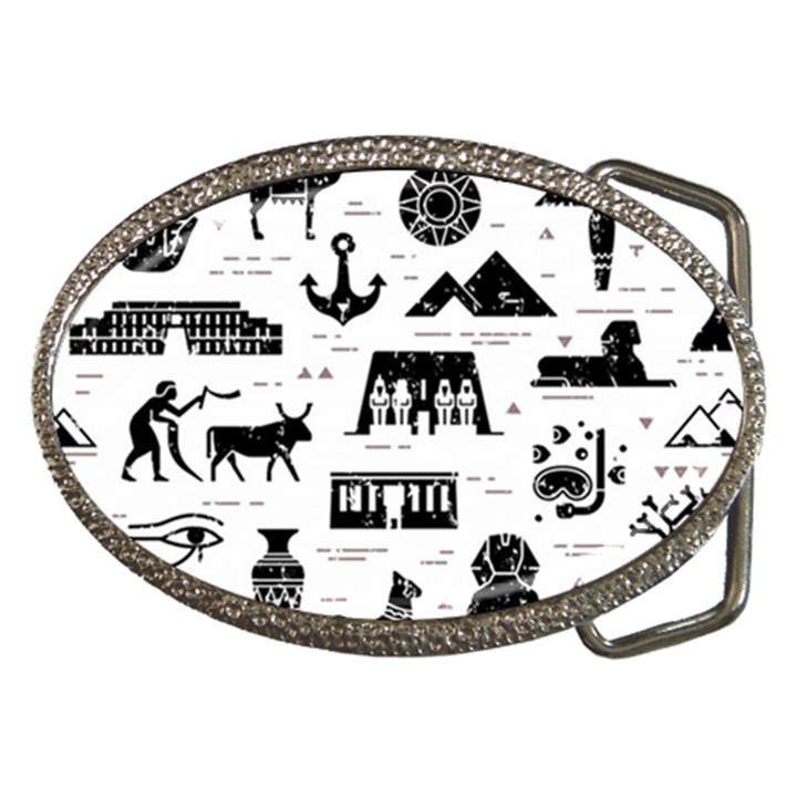 Dark Seamless Pattern Symbols Landmarks Signs Egypt Belt Buckles