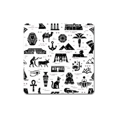 Dark Seamless Pattern Symbols Landmarks Signs Egypt Square Magnet by Wegoenart