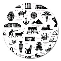 Dark Seamless Pattern Symbols Landmarks Signs Egypt Magnet 5  (round) by Wegoenart