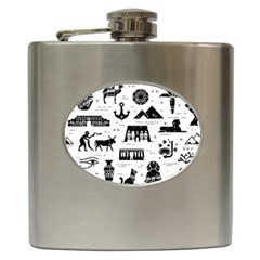 Dark Seamless Pattern Symbols Landmarks Signs Egypt Hip Flask (6 Oz) by Wegoenart