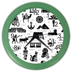 Dark Seamless Pattern Symbols Landmarks Signs Egypt Color Wall Clock by Wegoenart